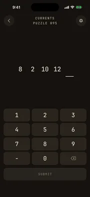 Sequences puzzle screen — puzzle 095, chapter 3 currents, guessing the fifth number in a sequence