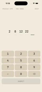 Sequences puzzle screen — puzzle 179, chapter 5 the edge, guessing the next number in a sequence