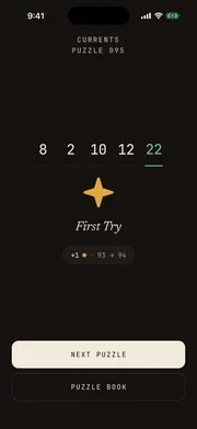 Sequences solved screen — puzzle complete with a first-try diamond and a next puzzle button